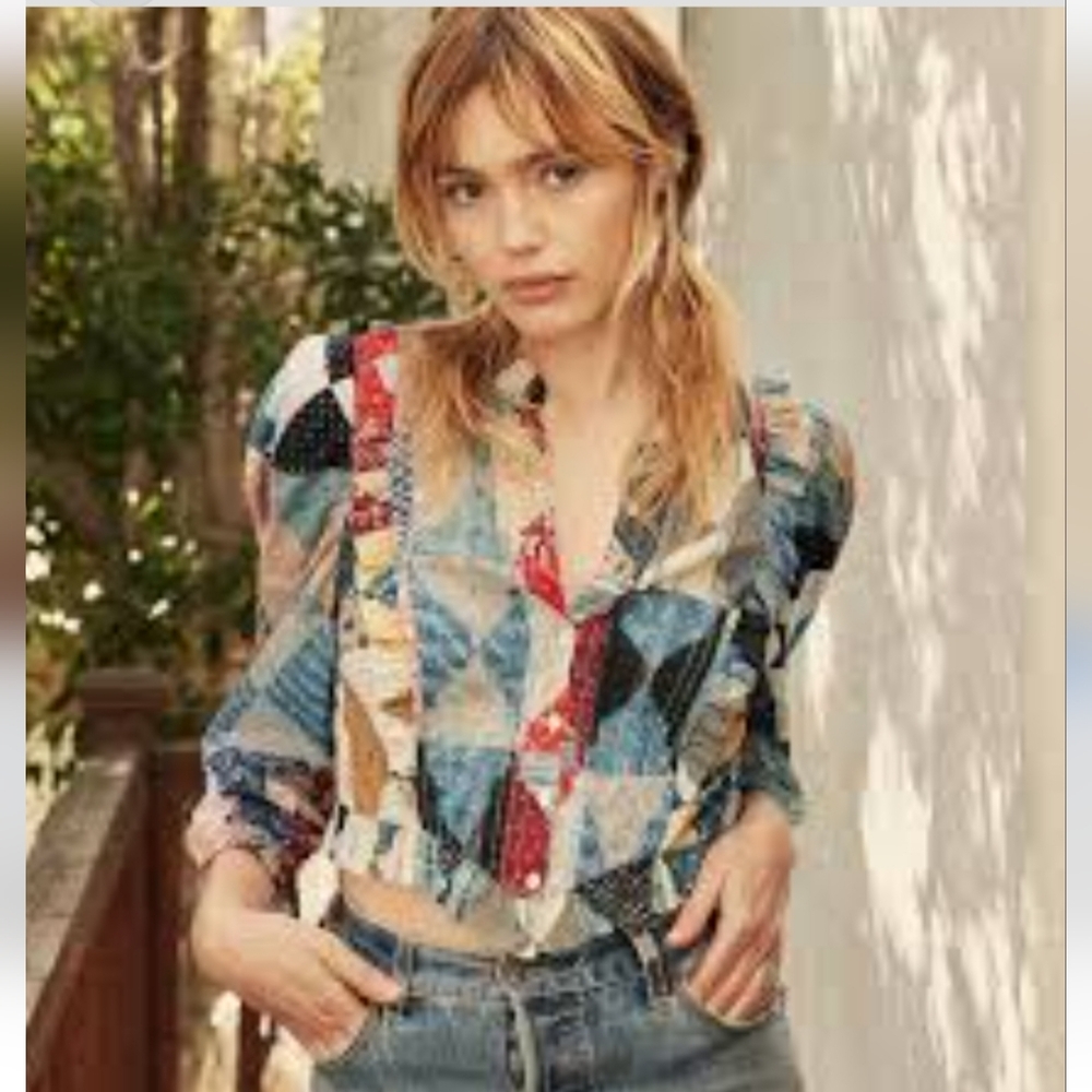 DOEN plaid Amadine top blouse small
